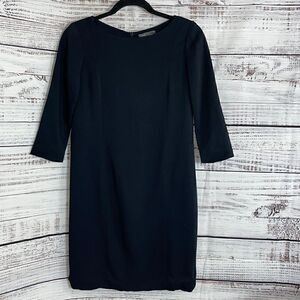Vince Dress Womens size 0 satin 3/4 sleeve shift Black mini classic minimalist